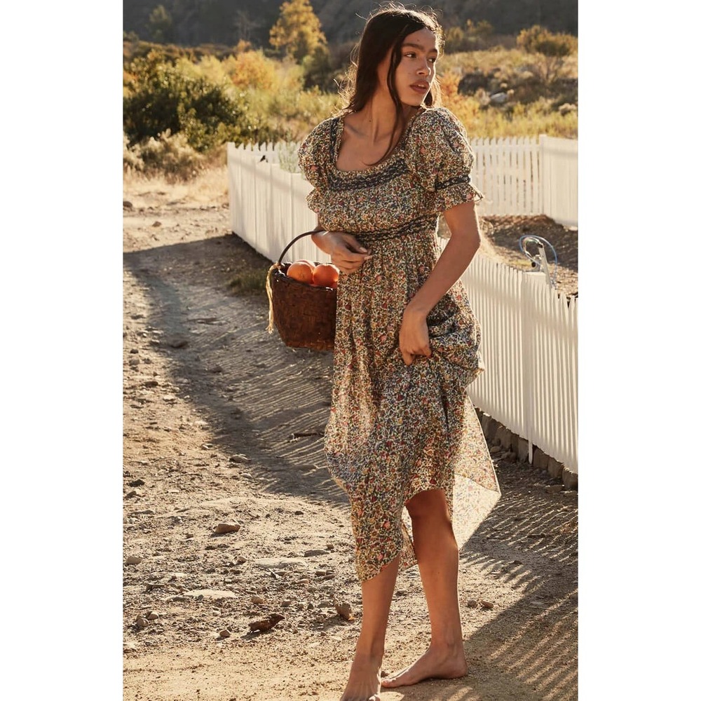 Doen Eclipse Dress Women's XS Mayfair Floral Square Neck Gathered Midi Hemmed